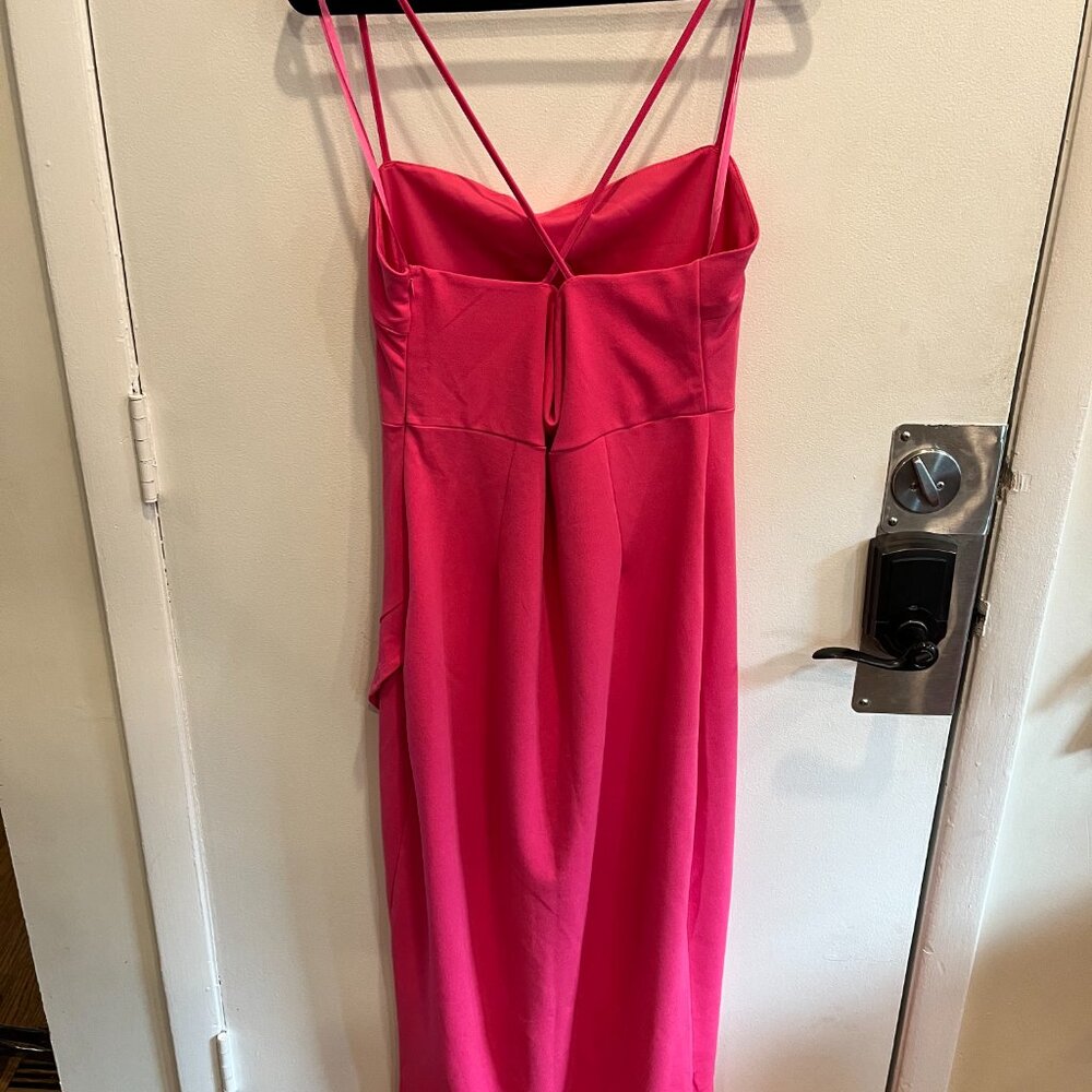 Elegant Formal Wedding Guest Maxi Dress with Ruffle Trim, Pink, XL - Picture 3 of 5